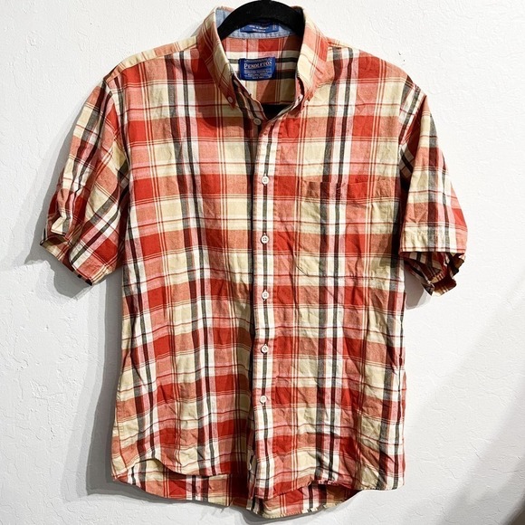 Pendleton Seaside Shirt Short Sleeve Button Down Mens Medium Orange - Picture 1 of 4